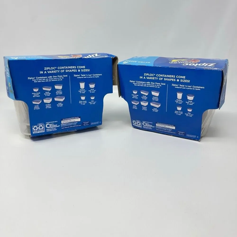 Two Packs Ziploc Twist 'N Loc Food Storage 4 Containers Extra Small 8 Oz New